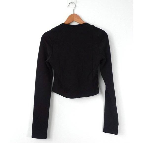 Cropped Top Women Size Medium Black Wool Knit Merino Pullover Navyblack USA $189 - Picture 6 of 8